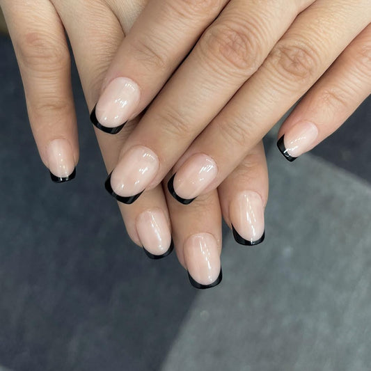 XZMeiLun Black French Tip Press On Nails, Ultra Short Square Shape, Classic Reusable Acrylic Fake Nails, Glossy Salon Quality False Nails for Women & Girls, Daily & Party Daily Wear, 15/30 Pcs.