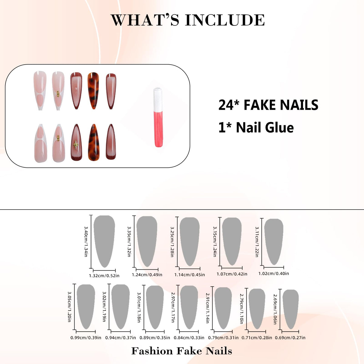 IMRAIN Press on Nails Long Stiletto Fake Nails Brown Amber French Nail Tips Full Cover Glossy Acrylic Fall False Nails for Women 24Pcs