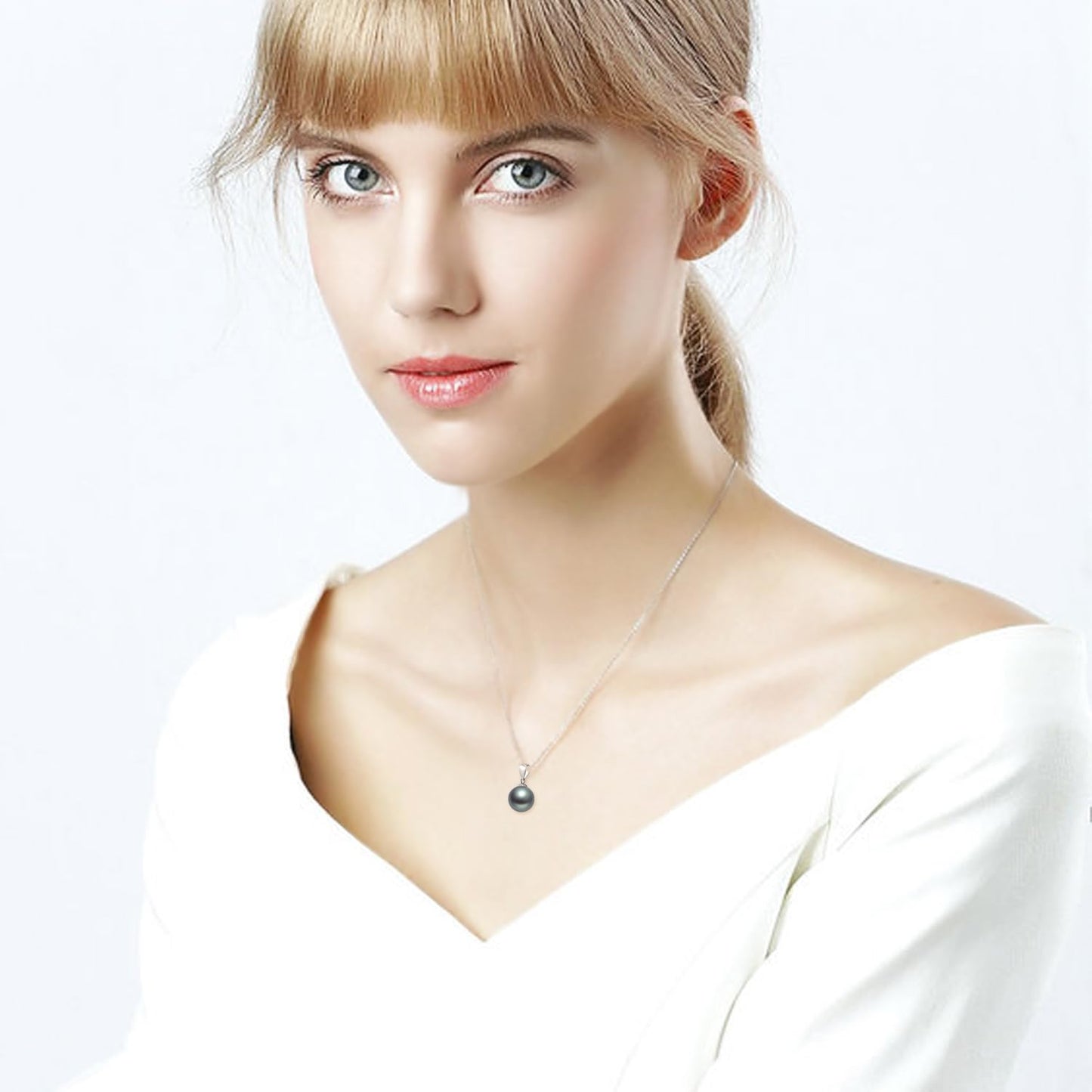18k White Gold Dyed Black Pearl Earrings and 14k Necklace Set, Jewelry for Her