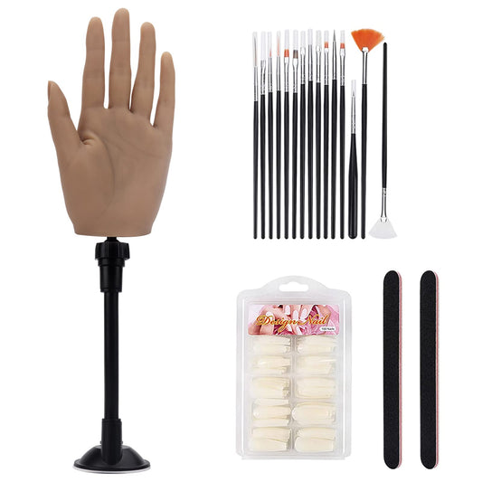 LIONVISON Silicone Practice Hand for Acrylic Nails with Bracket,Realistic Nail Practice Hand Stand, Flexible Bendable Nail Training Mannequin Hand for Nails Practice Nail Art Tools ( Left Hand )
