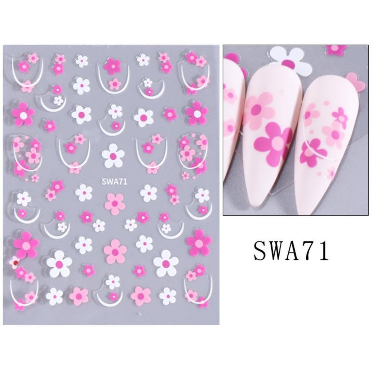 Flower Nail Stickers 3D Self-Adhesive Yellow Floral Nail Art Stickers Pink Daisy Nail Decals Red Flower Nail Designs Green Leaf Summer Nail Art Decoration for Women Girls Manicure 6 Sheets