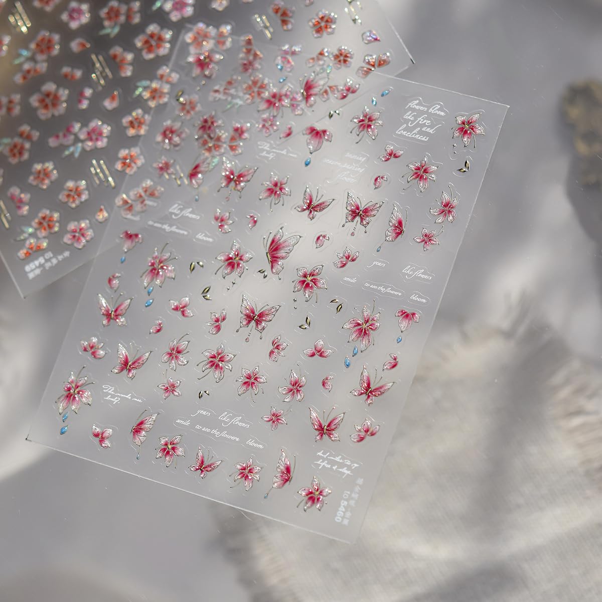 Butterfly Nail Art Stickers 5D Embossed Flower Nail Stickers Floral Nail Decals Luxury Self-Adhesive Nail Art Supplies for Women Girls Spring Manicure 1 Sheet