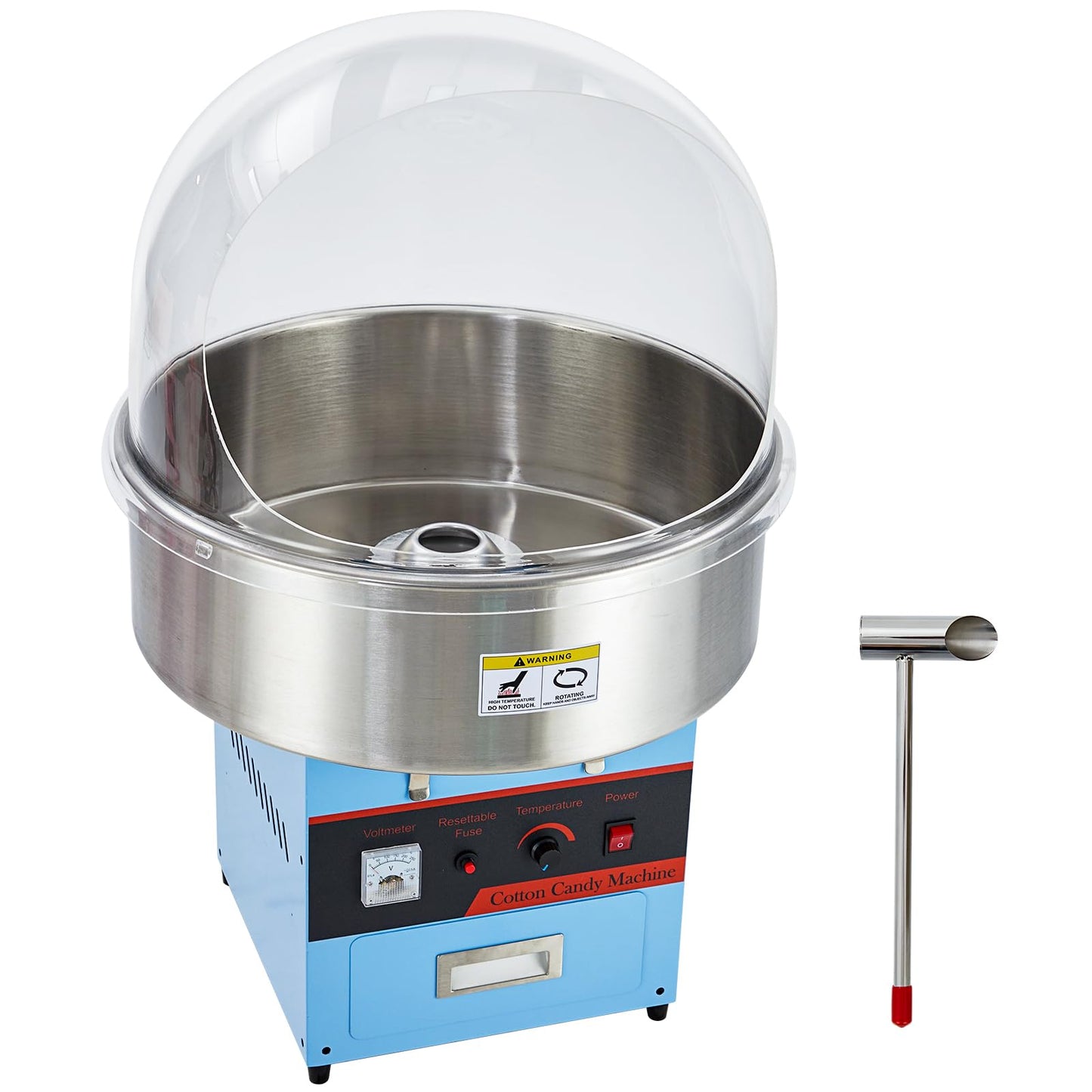 GarveeTech Electric Cotton Candy Machine With Bubble Cover - 1000W Commercial Floss Maker, Stainless Steel Bowl, Sugar Scoop, Drawer, Pink, Ideal for Home & Parties, Blue(no cover)