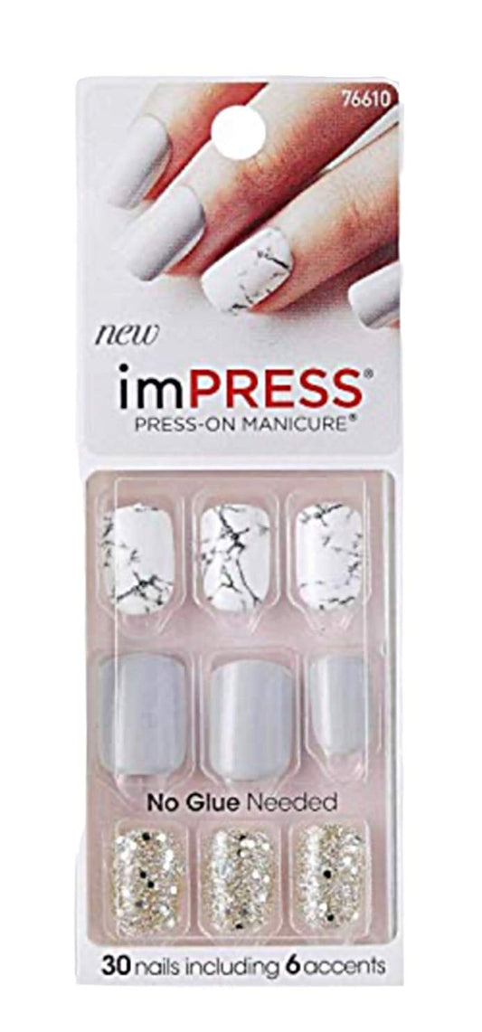 Kiss imPress Press-On Manicure White and Gray Nails 76610 Yeah Boy