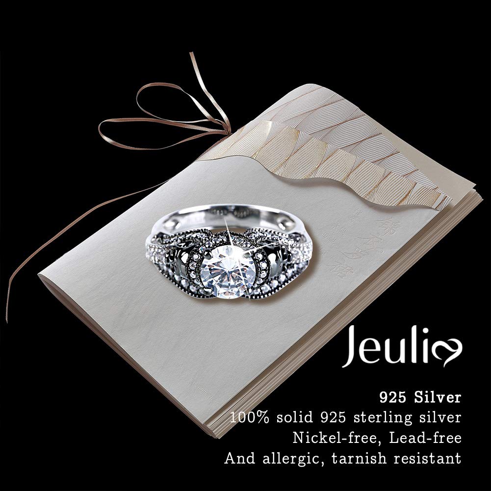 Jeulia 3.68 Carat Twist Skull Rings for Women Sterling Silver Two Tone Twist Band Rings White Diamond Bridal Ring Set Black Plated Engagement Promise Rings with Jewelry Gift Box (8)
