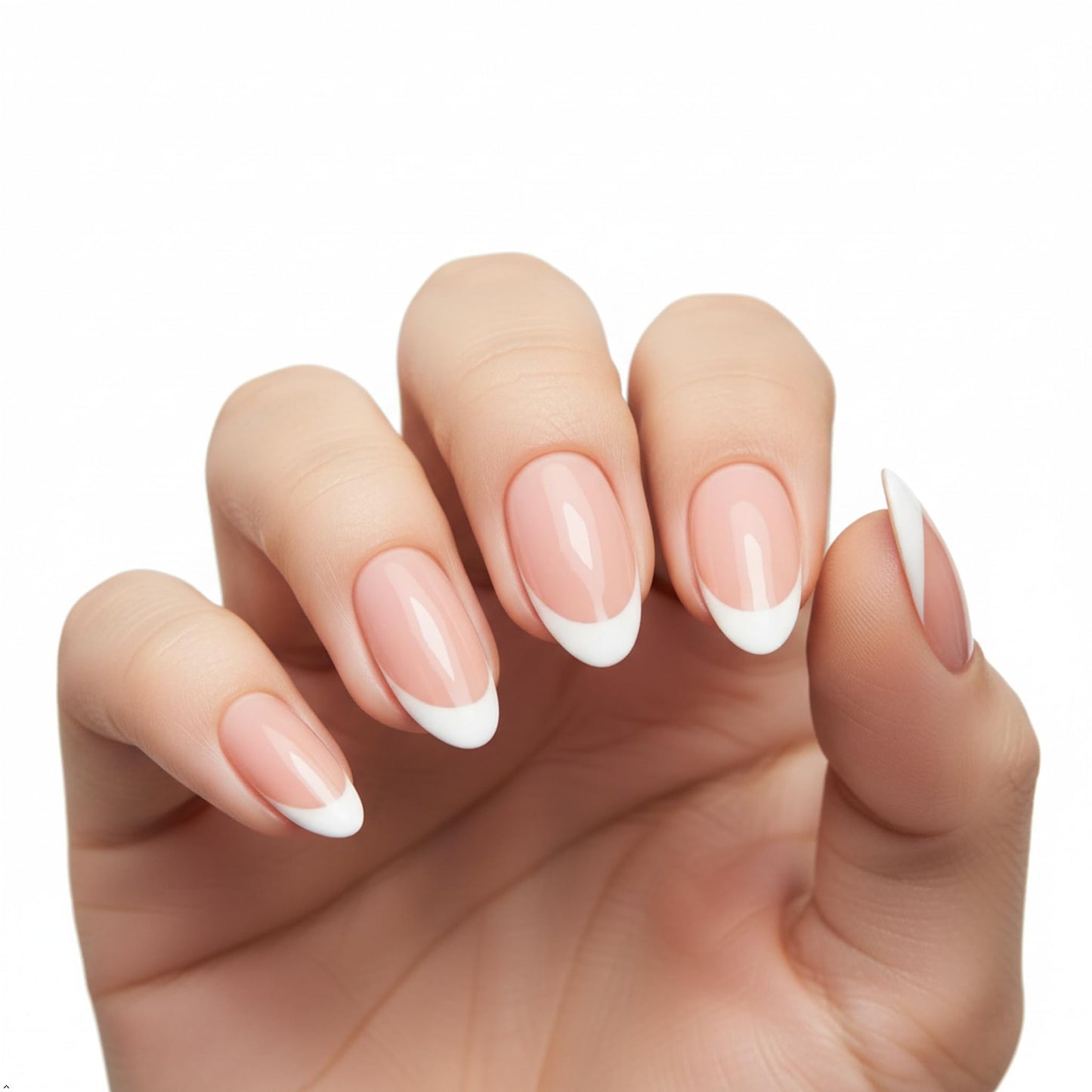 Glam Haus Beauty Press On Nails French Muse | Short Almond Nude French Tip Salon Quality | 16 Sizes - 32 Nail Kit with Glue & Adhesive Tabs