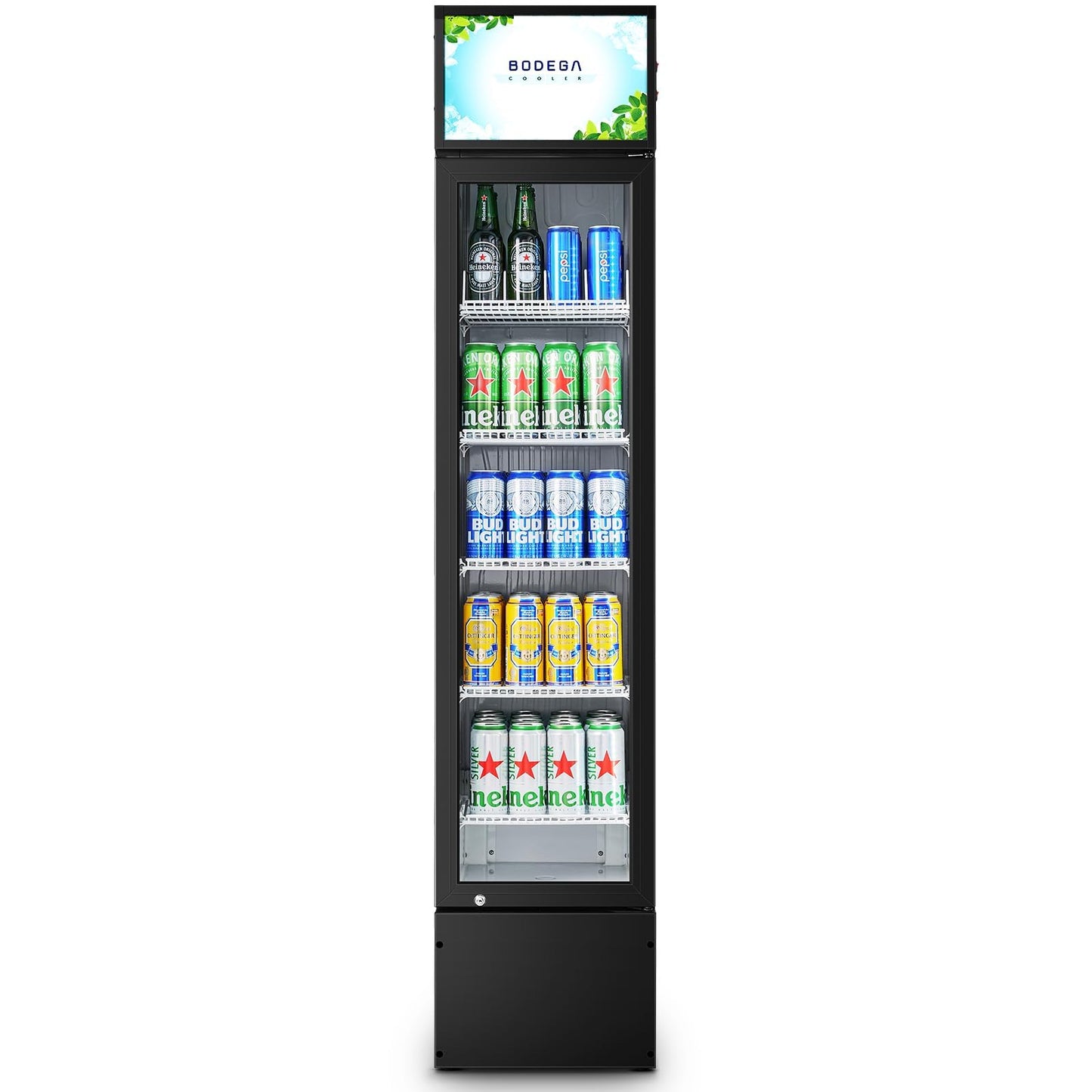 BODEGACOOLER Commercial Merchandiser Refrigerator, Glass Door Commercial Beverage Refrigerator, Beverage Display Cooler with Soft LED Light and Adjustable Shelves, 5.7 Cu. Ft. Single Swing Door, Black