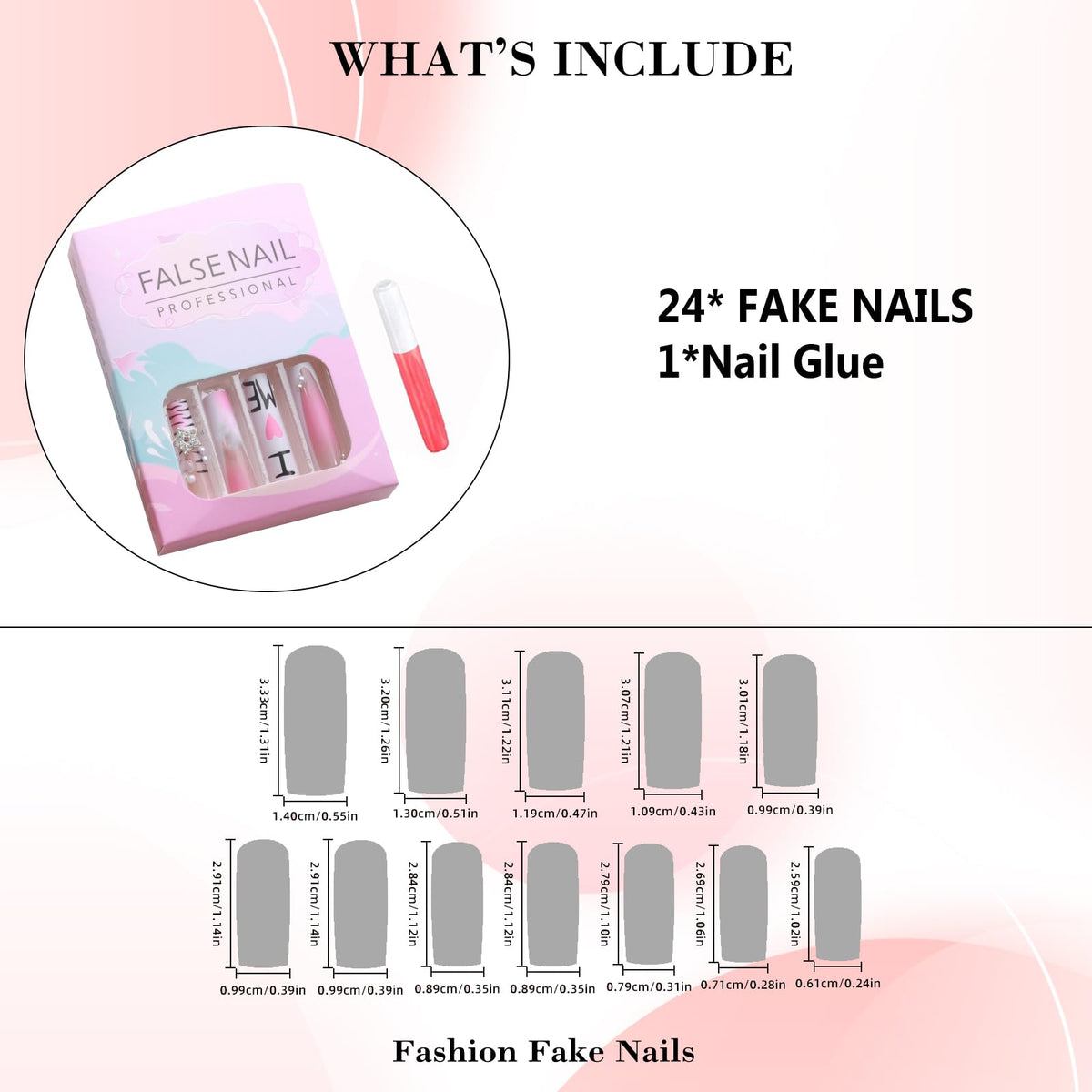IMRAIN Long Press on Nails Square Fake Nails with Y2K Charms Design White French Tip Acrylic False Nails Pink Ombre Full Cover Glossy Cute Extra Long Stick on Nails for Women