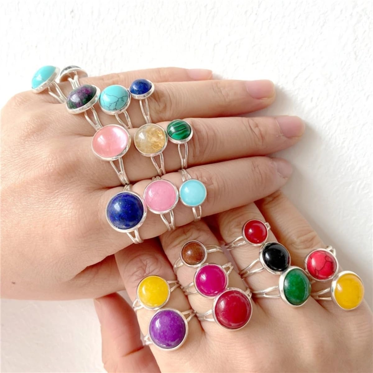 20pcs 16mm Natural Stone No Hole Brown Picture Semicircle Smooth Cabochons Beads Healing Chakra Crystal Stone Bead for Jewelry Making Rings Earrings Necklace Bracelet DIY Crafts