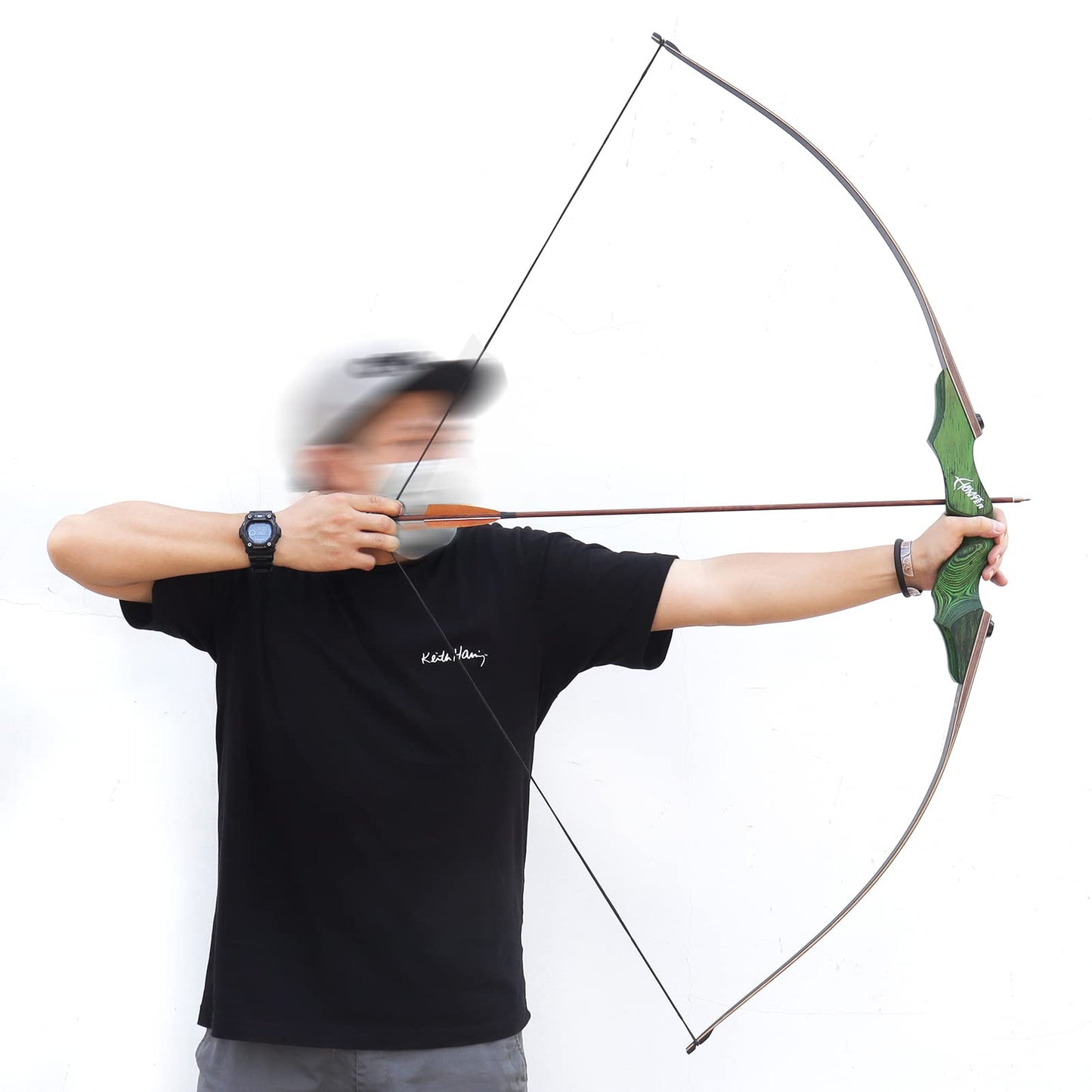 60 Inch Black Hunter Longbow 20-60 Lbs Archery Bow Takedown Bow and Arrow Set with Extra Bowstring for Adults and Beginners Hunting Right Hand Green (25LBS)