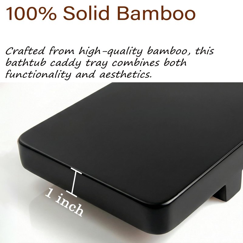 Elegant Black Bamboo Bathtub Tray Caddy for Standard Tub, 31" L Adjustable Bath Tray for Tub, Luxury Spa Bathroom Tray Organizer Table, Bath Tub Accessories for Women, Housewarming, Birthday Gifts