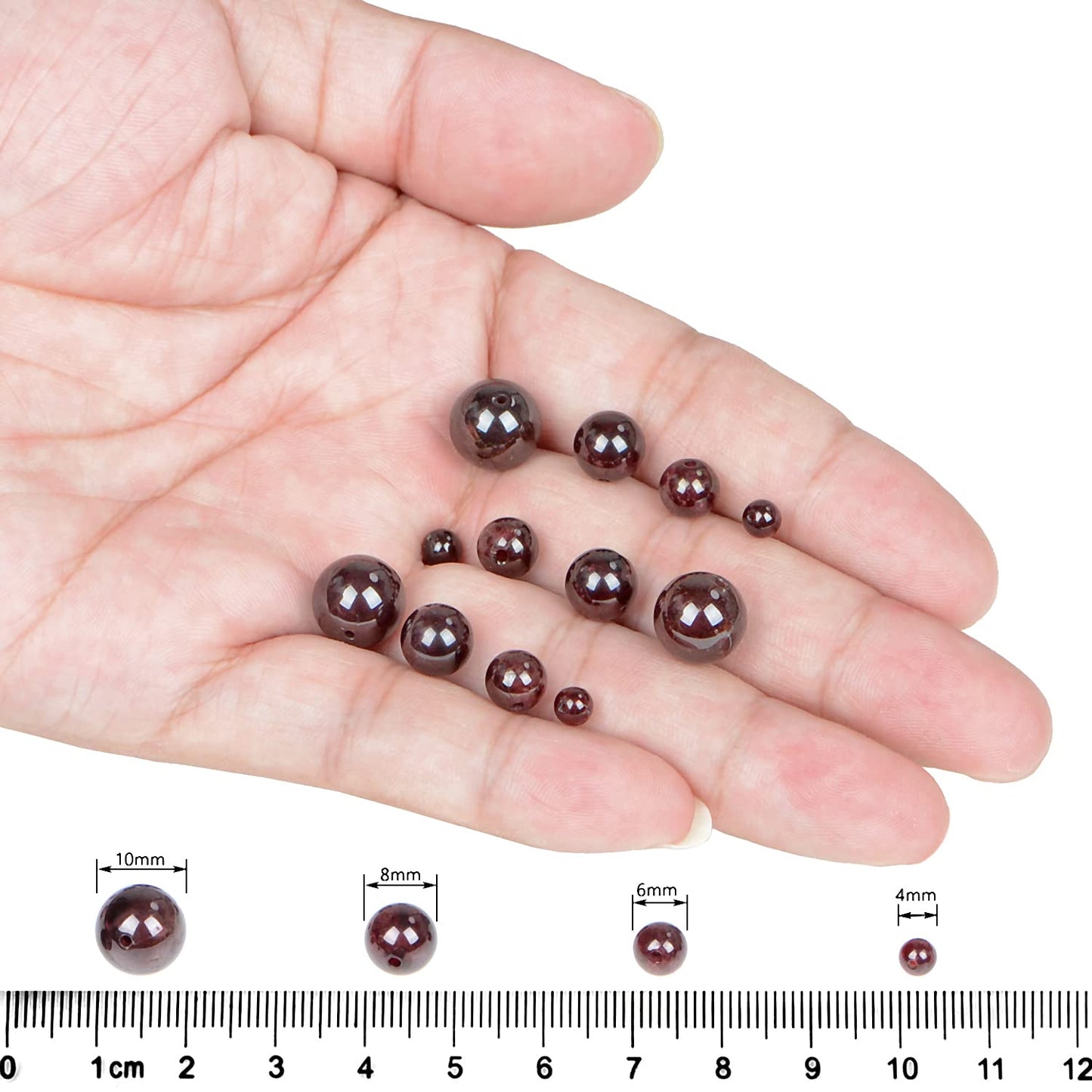 AD Beads Natural Gemstone Round Loose Beads 15" for Bracelet Necklace Earrings Jwelery Making Crafts DIY (10mm, Dark Red Garnet)