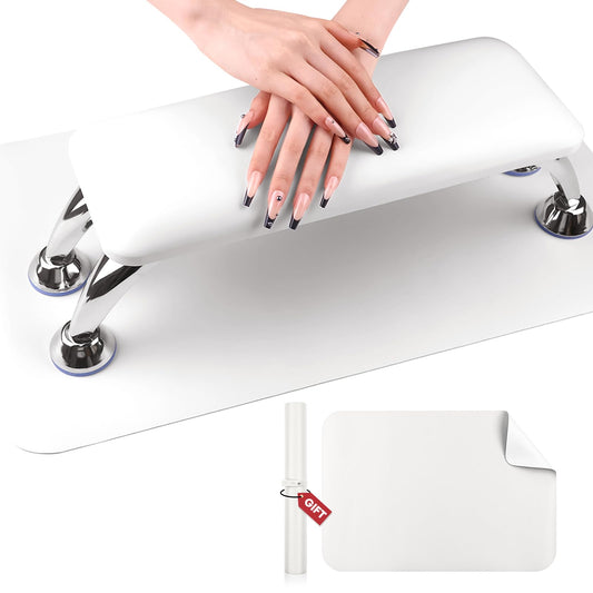 SAVILAND Arm Rest for Nails Tech Professional: 15.7" Full-Length Nail Arm Rest for White Super-Comfort Big Nail Arm Rest with Microfiber Leather Mat Height Hand Pillow Cushion Nail Salon Manicure