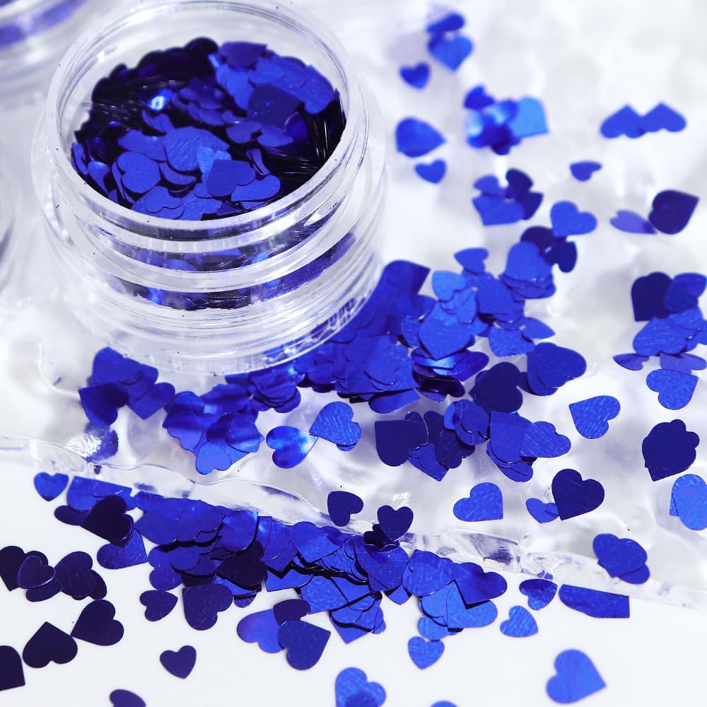 Christmas Nail Art Glitters Blue Nail Sequins, 6 Grids Winter Nail Glitter Sequins Mixed Snowflake Butterfly Heart Nail Glitter Flakes DIY Christmas Nail Art Decoration Accessories for Women Girls