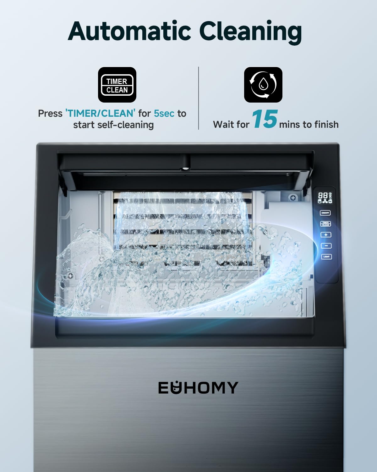 EUHOMY Commercial Ice Maker Machine,120lbs/24H Stainless Steel Under Counter Ice Machine with 33lbs Storage Bin, Freestanding Ice Maker for Home/Bar/Cafe/Restaurant
