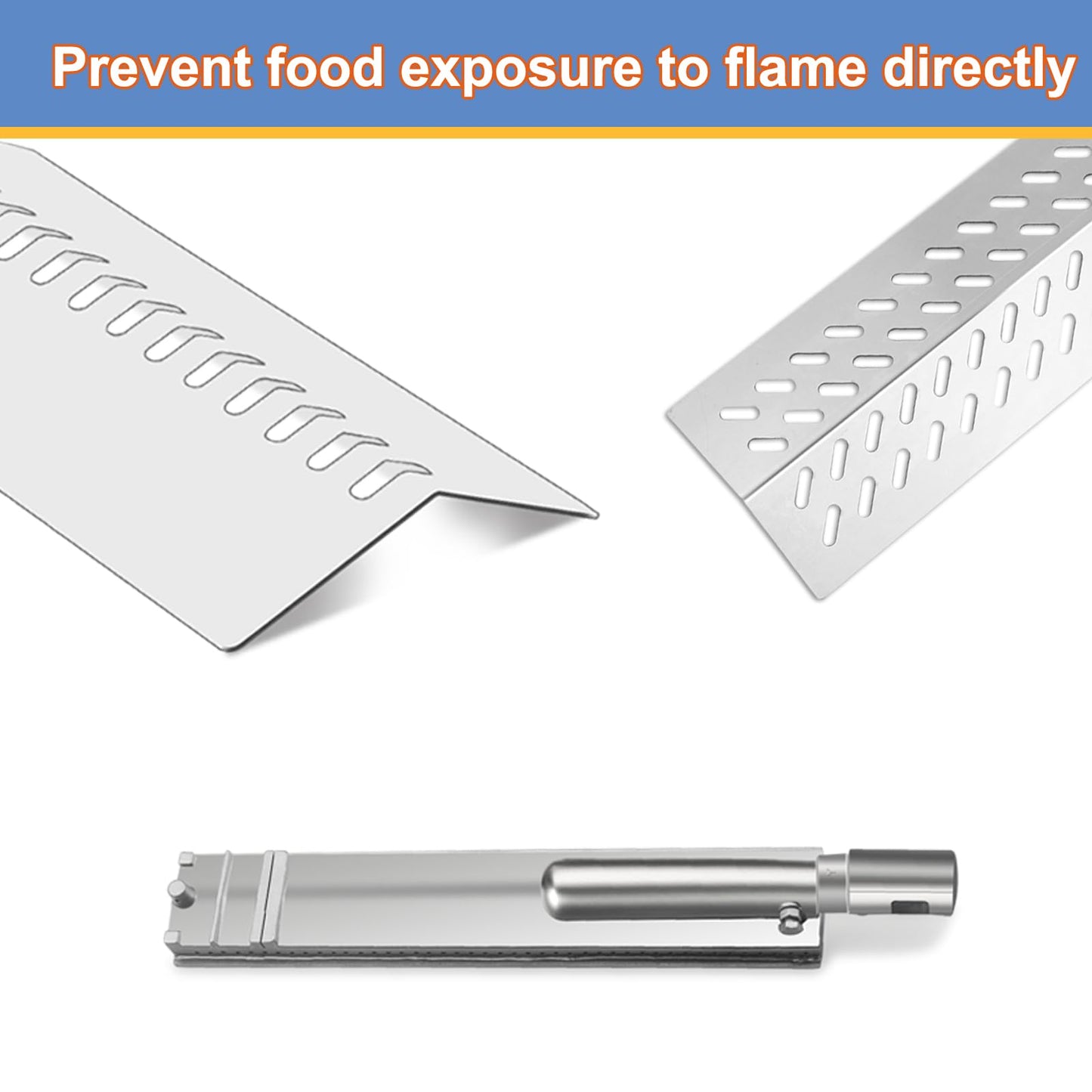 Derurizy 16631 16520 Heat Plates, 4 Pack 23301 Cast Stainless Steel Grill Burner Tubes and 4 Pack 16517 Cooking Grates Replacement for Bull Flame Tamer, Bull 26038 26039 47629 69008 16561 Bull Angus