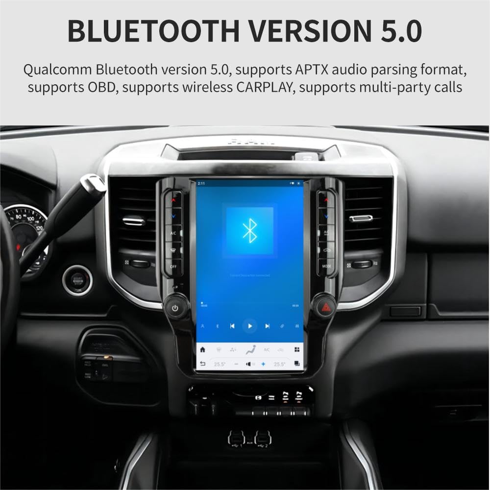 Large Touch Screen Car Navigation Radio for Dodge 2019-2024 RAM 1500 2500 3500，Tesla Style 12.1 Inch，Apple CarPlay GPS Music Video Web Player app Download，and retain All Original Vehicle Functions