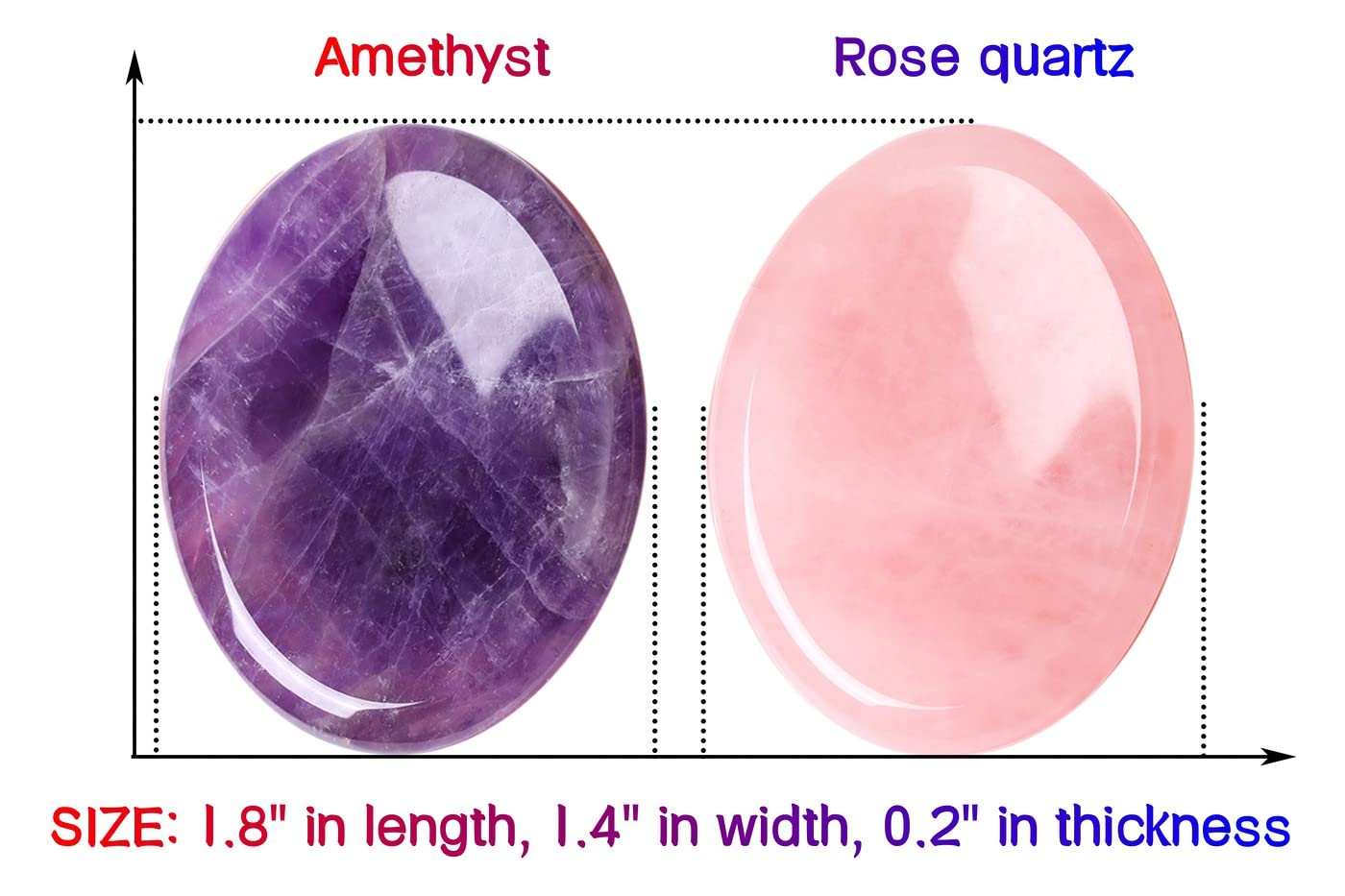 QINJIEJIE 2PCS Thumb Worry Stones for Anxiety Healing Crystals Rose Quartz Amethyst Hand Carved Stones Pocket Meditation Oval Crystal Natural Reiki Relax Palm Stone Therapy Stocking Stuffers Adults