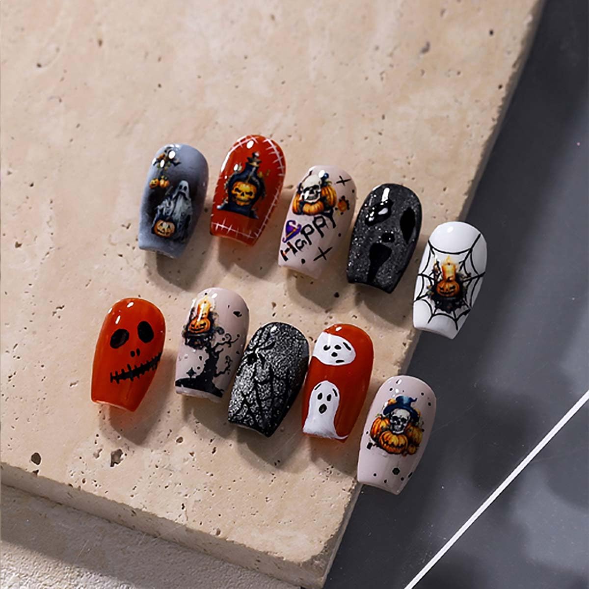 Halloween Nail Stickers for Nail Art Pumpkin Ghost Skeleton Nail Decals Spooky Stickers for Nails 3D Self Adhesive Nail Art Supplies & Decorations for Women Girls,1 Sheet DIY Manicure Decor