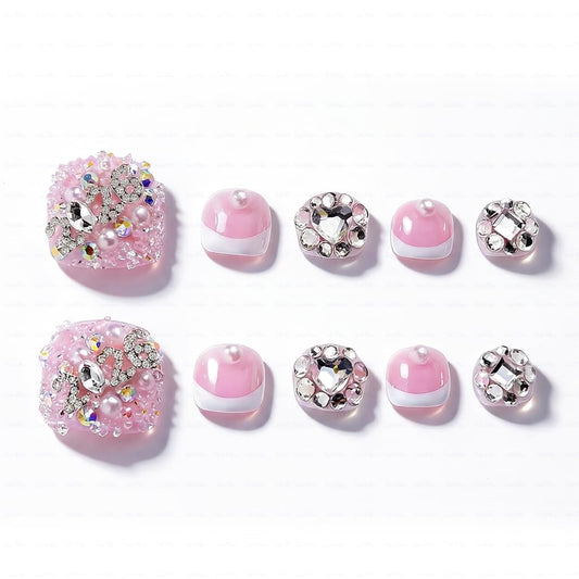 IntoVibes 10 Pieces Handmade Luxury Press On Toenails With Bling Rhinestones And 2026 3D Decoration, Full Cover, Press On Nails Stick On Toe Nails For Women Manicure, Acrylic Fake Toe Nails(M)