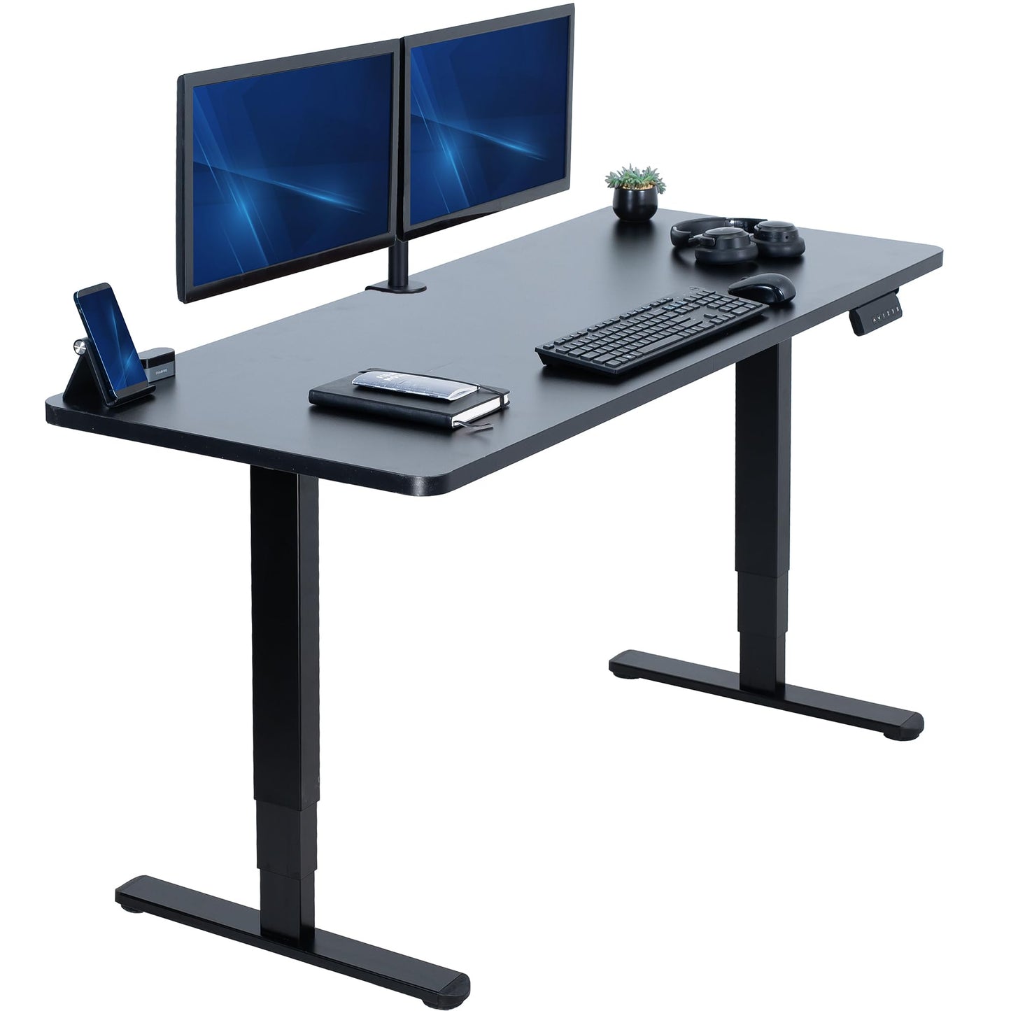 VIVO Electric 60 x 24 in Dual Motor Sit Stand Desk, Memory Height Adjustment, 2B Series, Black Top Black Frame, DESK-KIT-2B6B