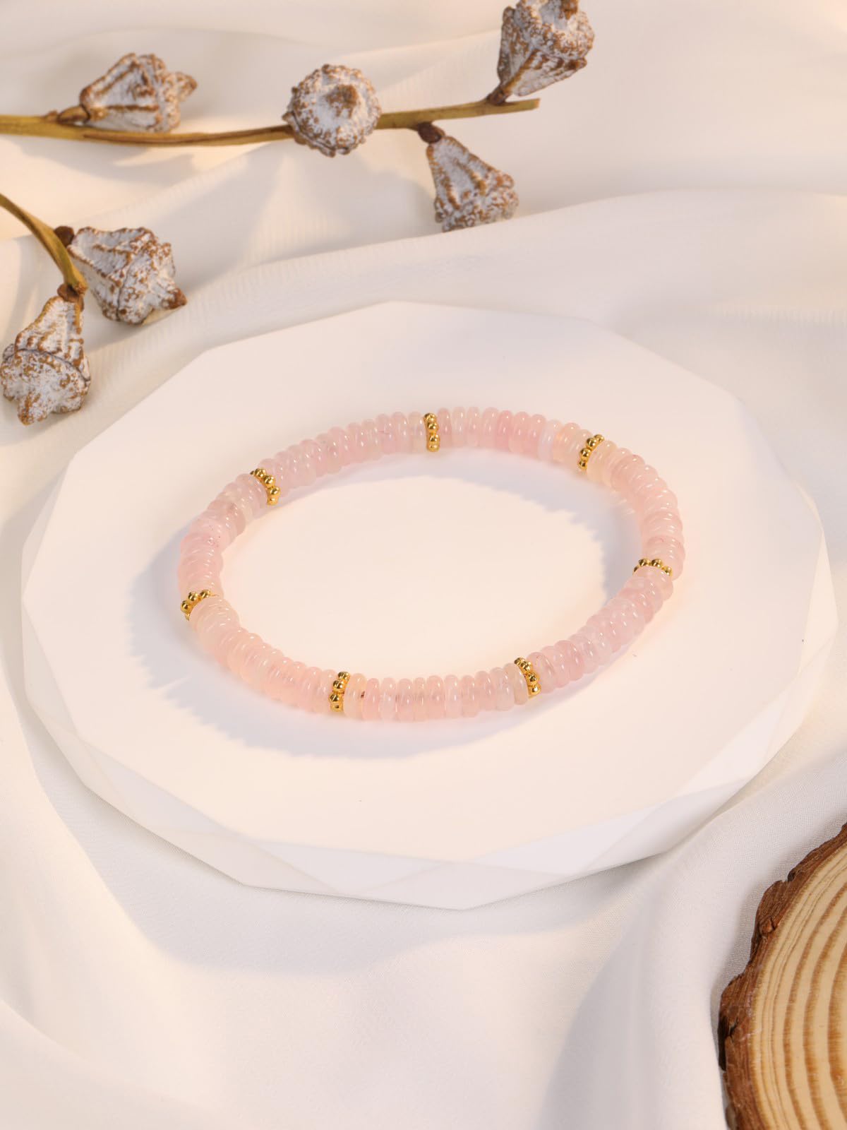 Top Plaza Rose Quartz Crystal Bracelets for Women Natural Semi-Precious Gemstone Beaded Stretch Bracelet Spiritual Jewelry Gifts for Mom