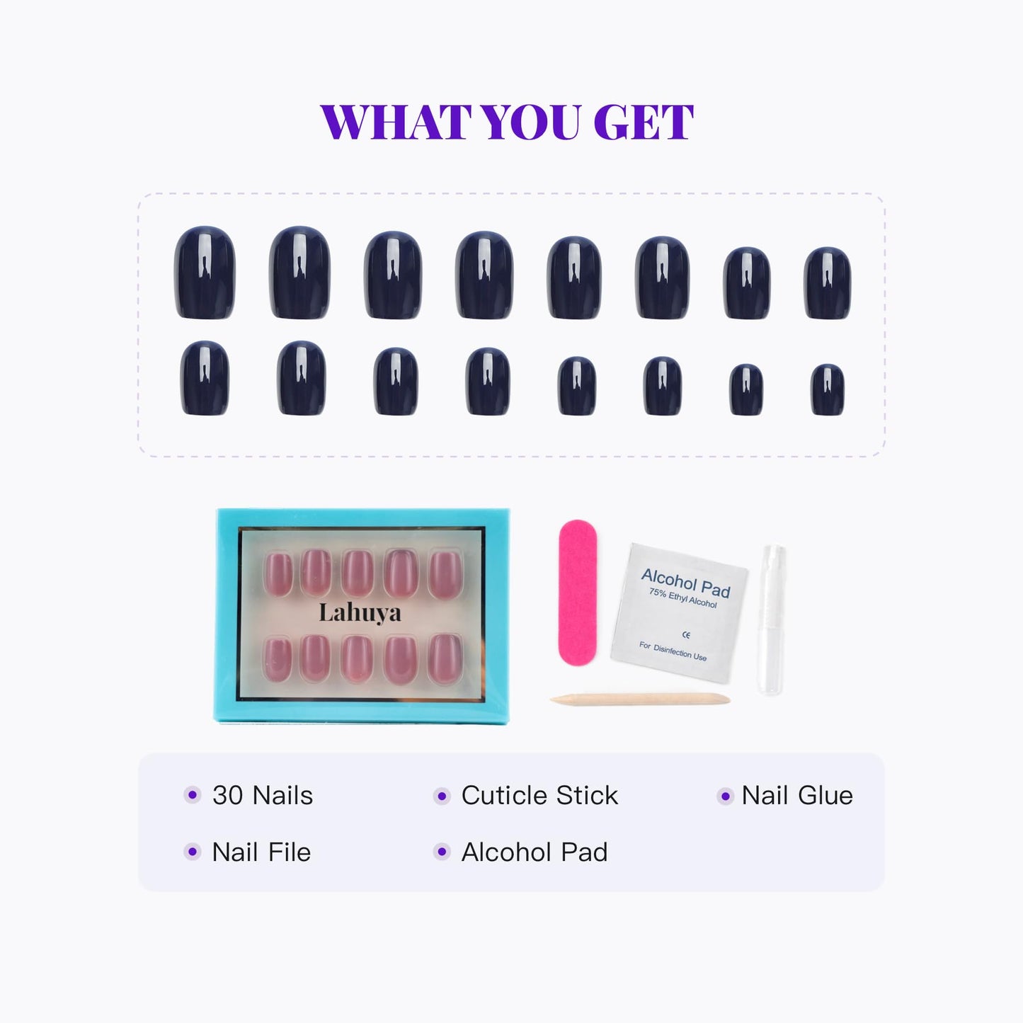 LAHUYA Press On Nails – Cozy Girl | Nail Artist Designed Short Squoval Fake Nails with Soft Mauve Pink Glossy Finish, Reusable Press On Nails in 15 Sizes – 30 Nails Kit with Glue