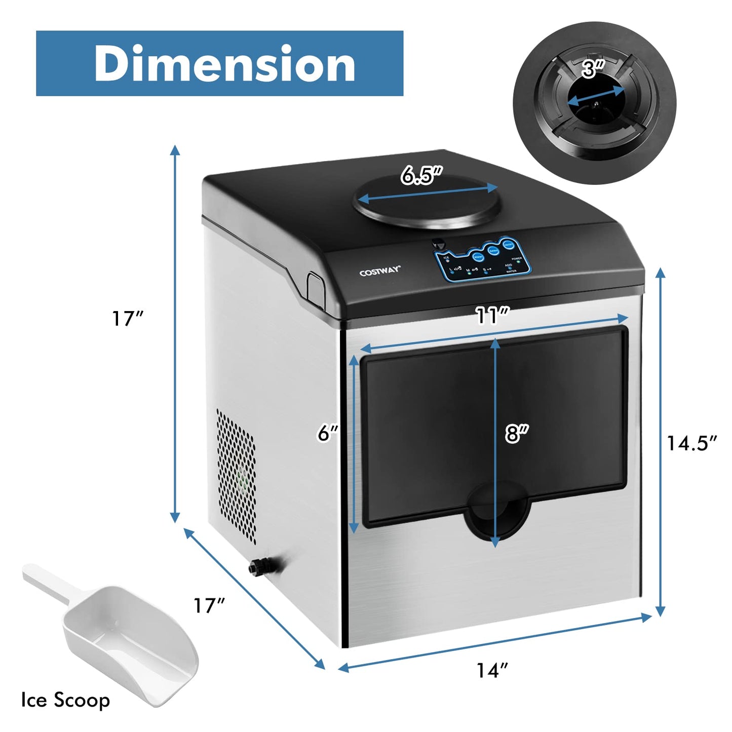 COSTWAY 2 in 1 Countertop Ice Maker Built-in Water Dispenser, 48LBS per Day, S/M/L Size Ice Cube, 5LBS Ice Storage Basket, Fast 6 Mins, Stainless Steel Ice Machine with Extendable Chilled Water Spout