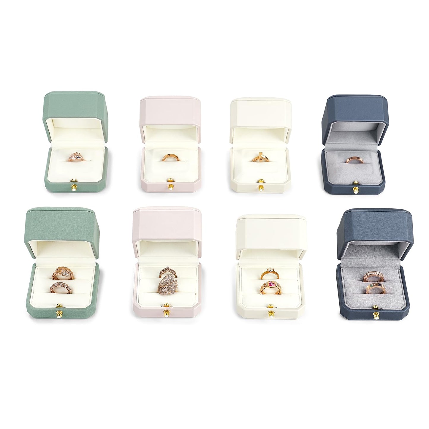 Oirlv Premium Leather Double Ring Box for Wedding Ceremony Engagement Ring Bearer Couple Jewelry Gift Box(White,Double)
