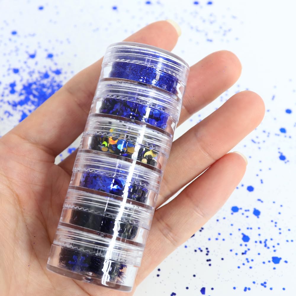 Christmas Nail Art Glitters Blue Nail Sequins, 6 Grids Winter Nail Glitter Sequins Mixed Snowflake Butterfly Heart Nail Glitter Flakes DIY Christmas Nail Art Decoration Accessories for Women Girls