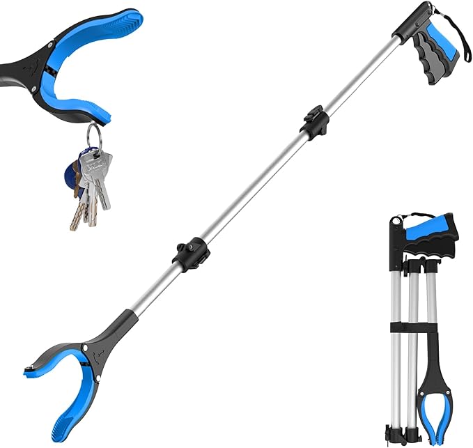 43" Grabber Reacher Tool, Foldable Reacher Grabber Pickup Tool with 360Â° Rotating Jaw & Two Magnets, Extra Long Trash Picker Upper Grabber, Extension Grabbers for Seniors, Blue