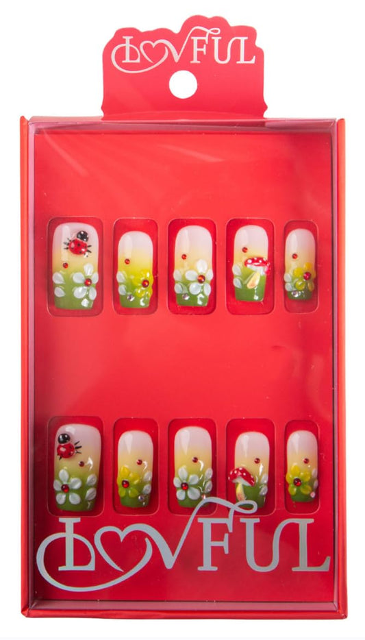 LOVFUL Reusable Press on Nails | Spring Waltz | Salon Quality Sustainable Style Handmade with Full Covered Crystals | Square Regular 1.3 in | H750-M