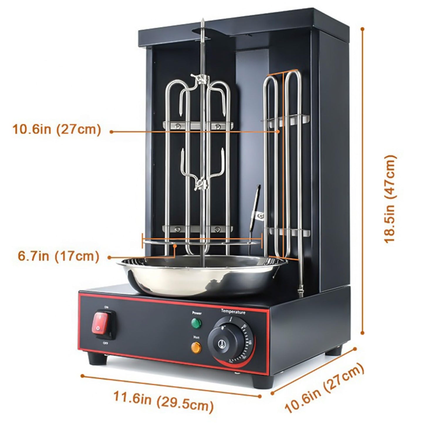 Electric Vertical Rotisserie Shawarma Broiler Kebab Grill Machine Al Pastor Rotating Grill with Temperature Chime,(Patented Product)
