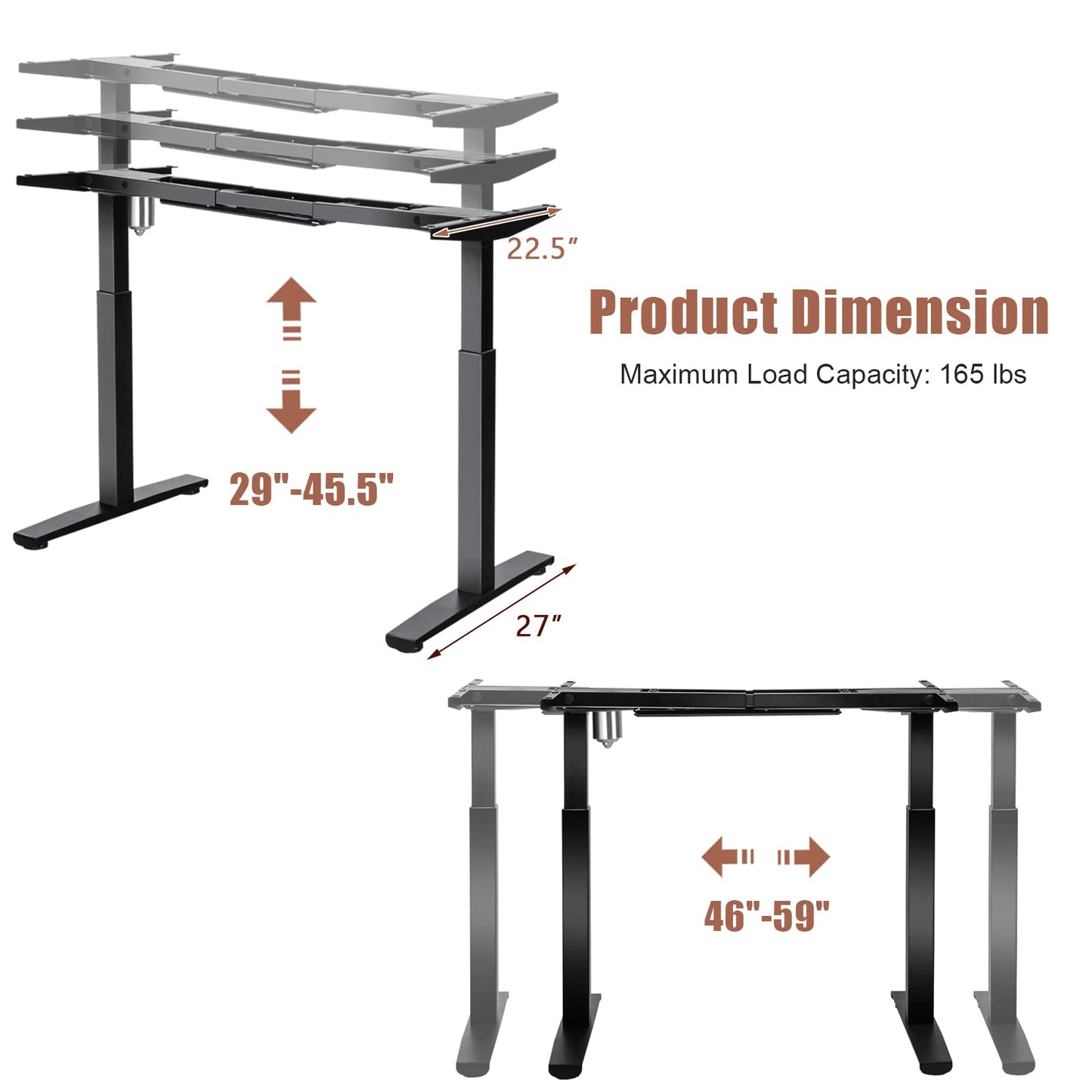 COSTWAY Electric Stand up Desk Frame, Ergonomic Sit to Stand Desk Frame w/Adjustable Height & Width, DIY Workstation Base w/Memory Controller for Home Office(Frame Only) (Black)