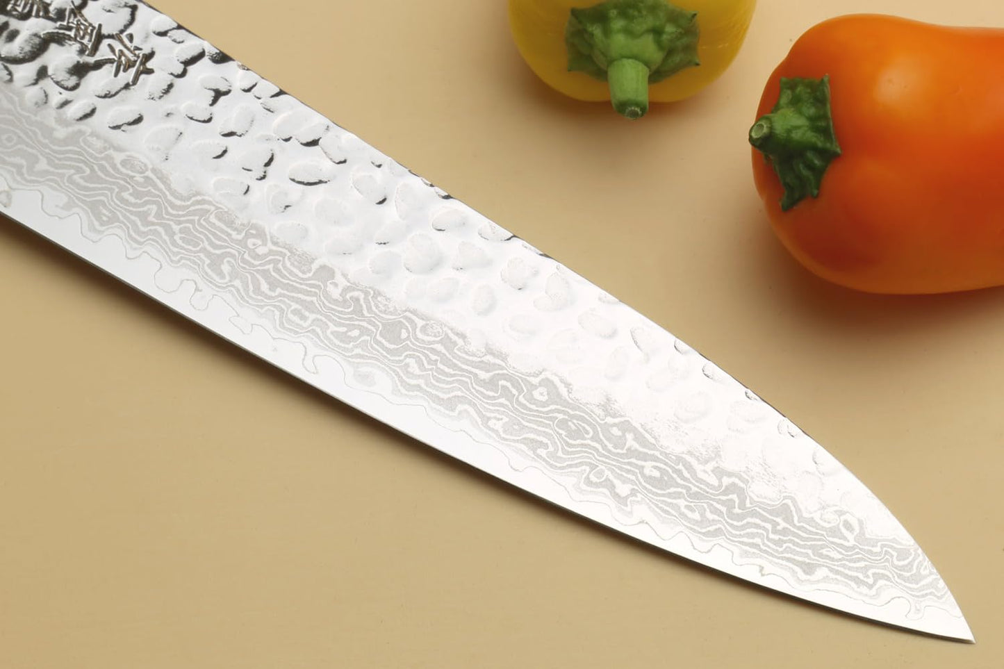 Yoshihiro VG10 46 Layers Hammered Damascus Gyuto Japanese Chefs Knife (Octagonal Shitan Rosewood Handle) (7" (180mm))