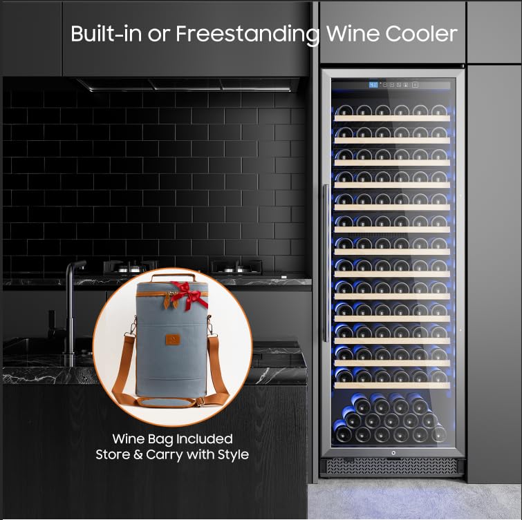 Vushine 24 Inch Wine Cooler, Wine fridge Freestanding or Built-In with Door Lock, Suitable for Mixed 158 Bottles Sizes, Low Noise Operation (14.4cu.ft)