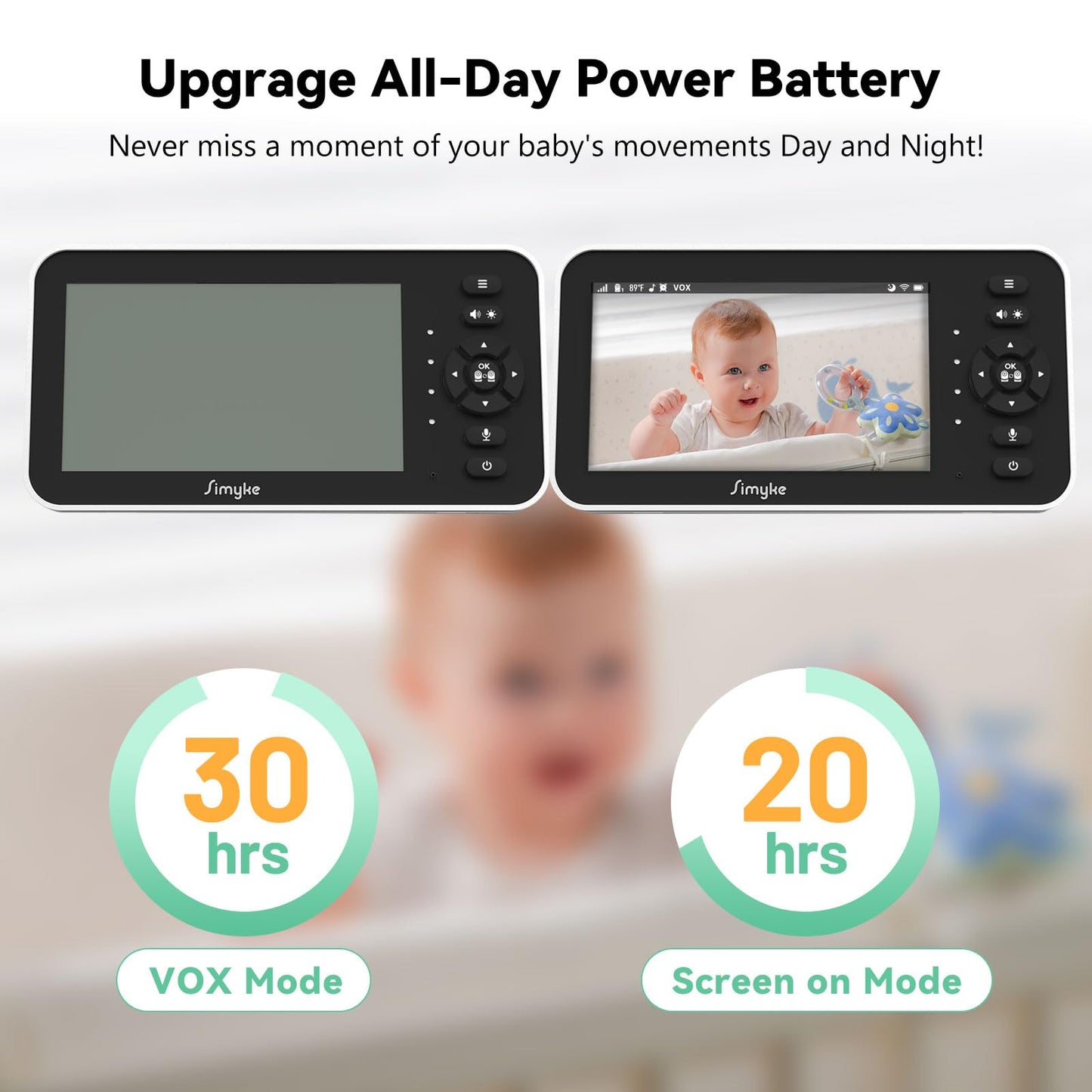 Simyke Video Baby Monitor with Camera and Audio,5inch Screen,720P,No Wifi or Free Smartphone App Mode,Remote Pan/Tilt/Zoom Camera,Lullabies,Feeding Remind,Night Vision,VOX,2-Way Talk,1500ft long Range