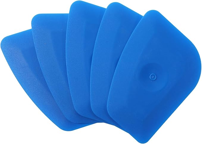 Pan Scraper Tool 5 Pack Plastic Pots Scraper Dish Scrapers for Cast Iron Food Scrapers Tool Non-Scratch Plastic Bowl Scraperes for Cleaning Grease Burnt Food ï¼Blue)