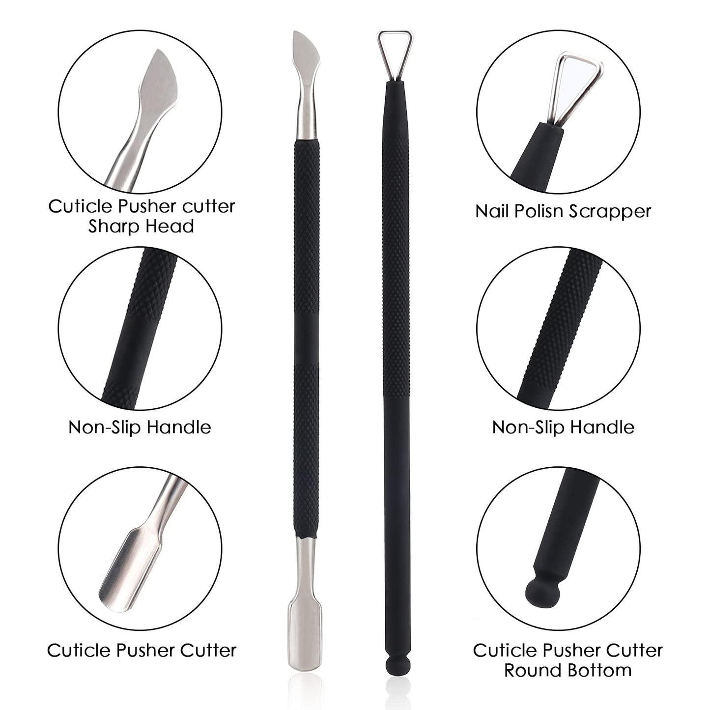 YINYIN Professional Cuticle Trimmer with Pusher and Cutter - Stainless Steel Cuticle Clippers for Fingernails and Toenails (Black)
