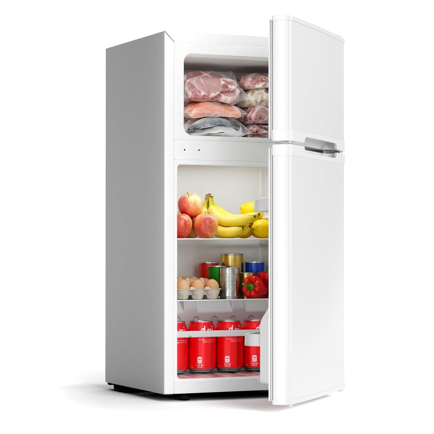 COWSAR 2.5 Cu.Ft Dorm Fridge with Freezer, Double Reversible Door Compact Refrigerator with 2 Removable Shelves, Commercial Drink Fridge for Bedroom, Office, Kitchen, Dorm, White