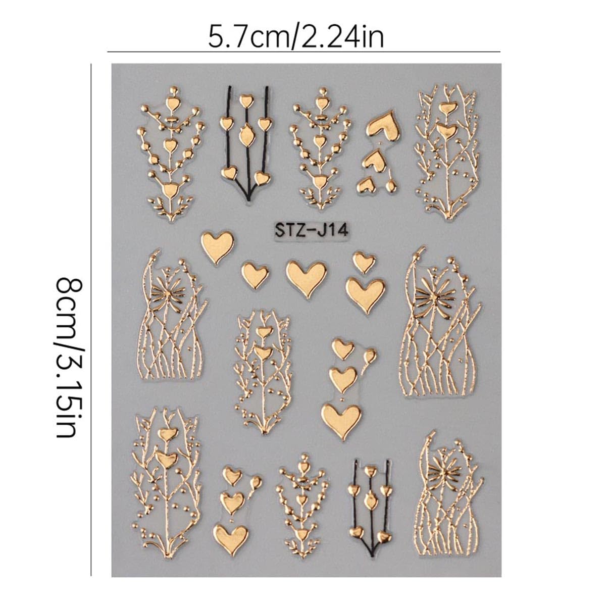Golden Heart Nail Art Stickers Valentine’s Day Heart Nail Stickers for Nail Art 3PCS 3D Metallic Love Hearts Tree Stripe Design Self-Adhesive Nail Decals for Women DIY Manicure Nail Decorations Supply