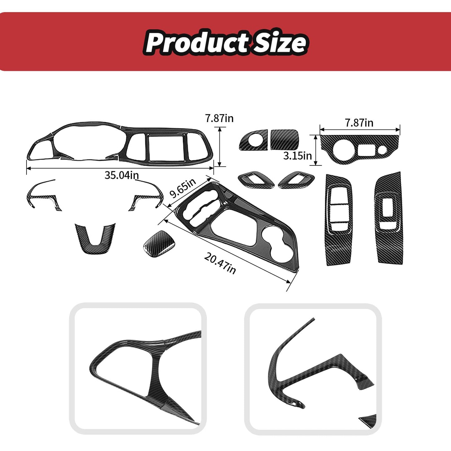 JeCar 16pcs Carbon Fiber Interior Trim Kit for 2015-2024+ Dodge Challenger Interior Accessories