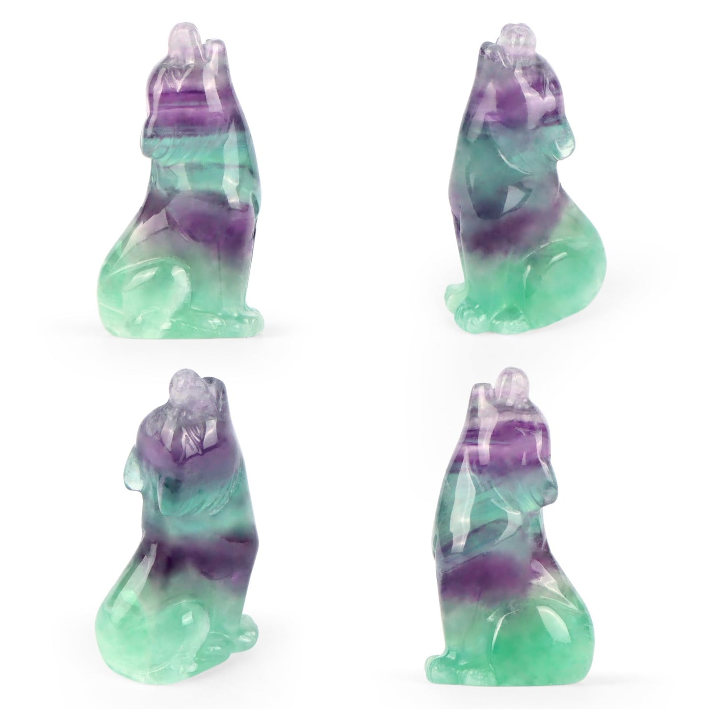 Artistone Rainbow Fluorite Head Up Wolf Statue 2" Howl Wolves Figurine Decor Ornament for Home Table Centerpiece Ornament Healing and Crystal Stone Pocket Animal Sculpture with Gift Case
