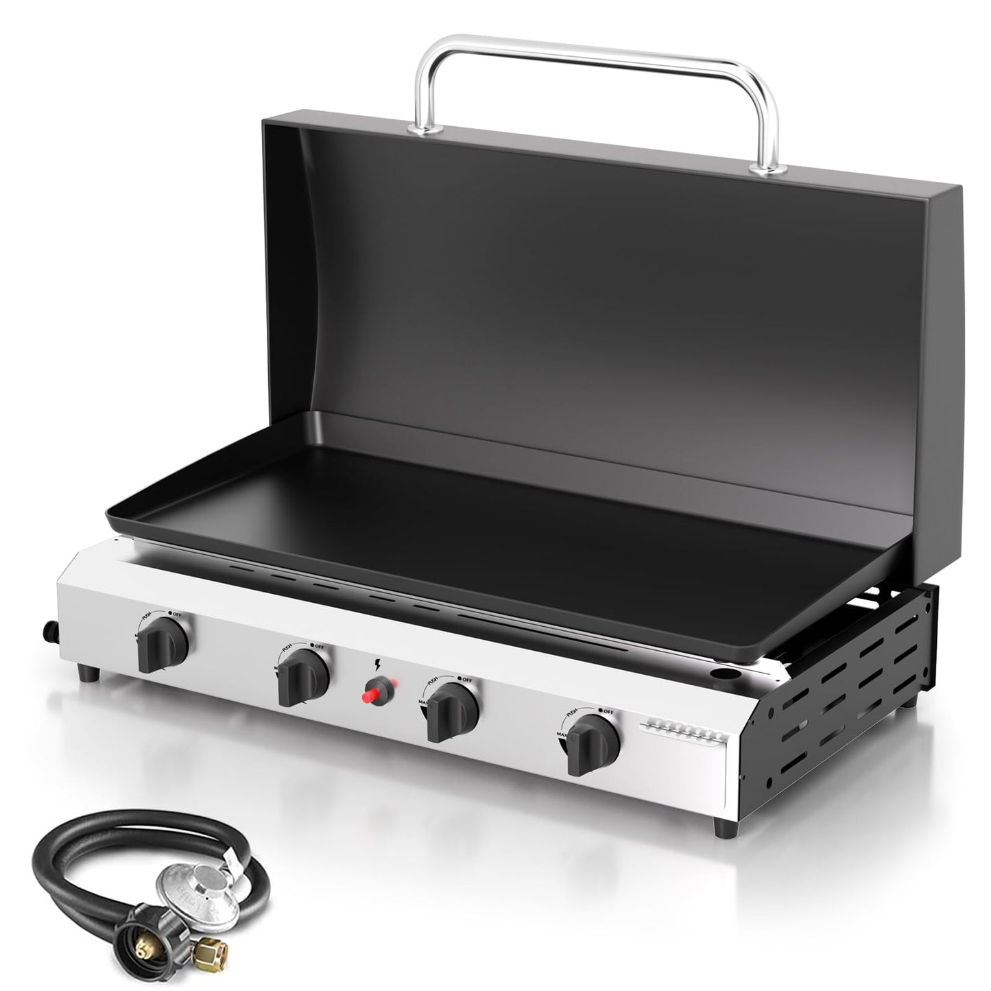 ADREAK 4 Burner BBQ Gas Griddle with Hood, 30 Inch Stainless Steel Portable Detachable Propane Griddle, 60,000 BTU Flat Top Barbecue Grill with Lid for Camping