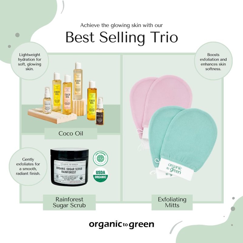 Organic to Green Premium Exfoliating Mitt for Body (2pc) – 100% Vegan Viscose Traditional Body Scrub Washcloth – Body Exfoliator (Green)