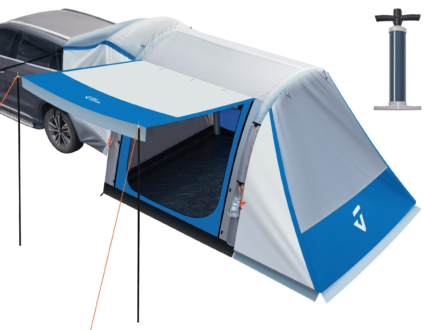 JOYTUTUS SUV Tent with Inflatable Pump, 30% More Space, Easy Set-up Car Tent for 6 Person Family Camping, Dual-Use SUV or Camping with 2 Awnings, Double Door, Fit for SUV Car Van