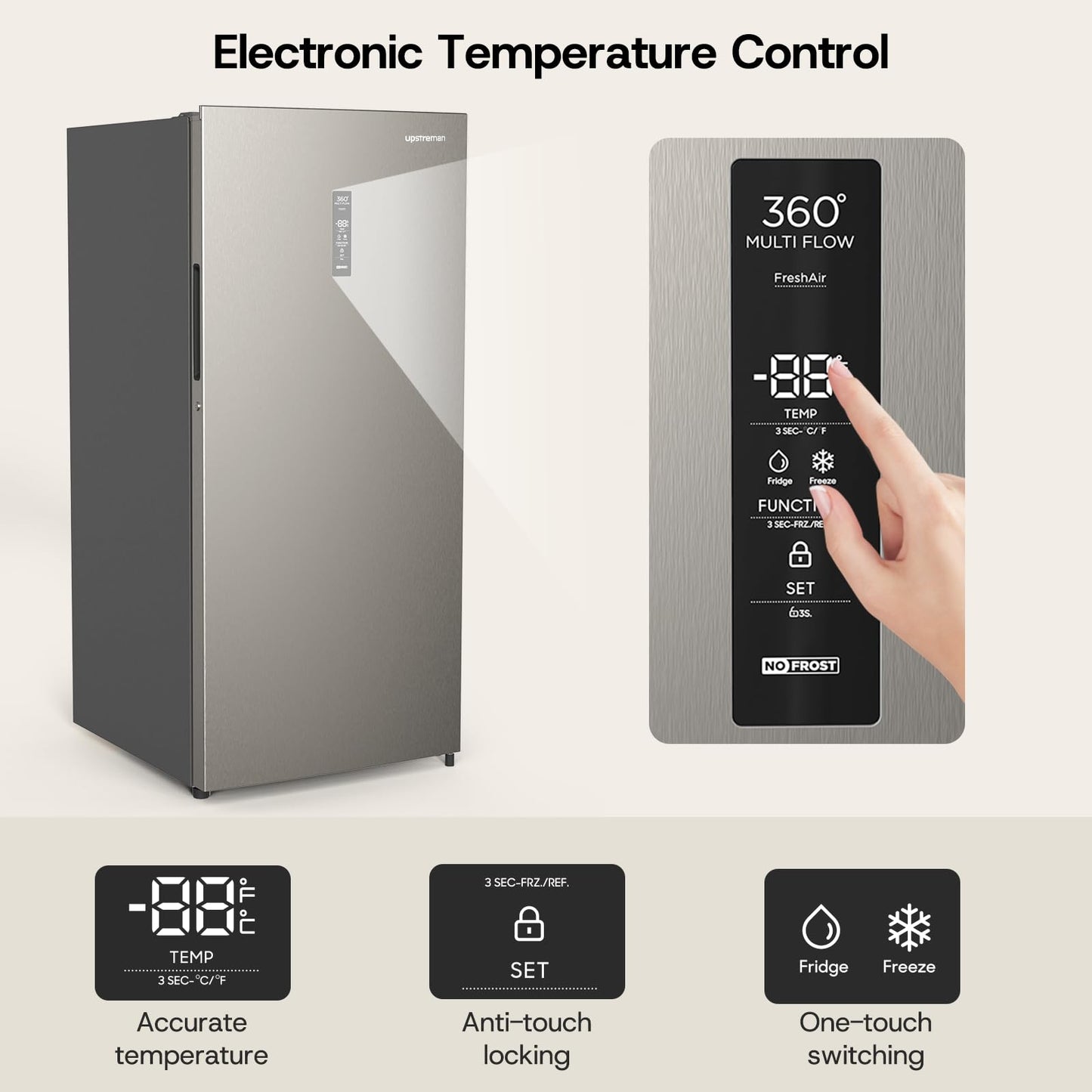 Upstreman 14.0 Cu.Ft. Upright Freezer, Convertible Freezer Fridge with Smart Electronic Control, Frost Free, Energy Star, Quiet Operation, Stand Up Freezer for Homes, Office, Garage-UF14