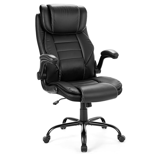 Big and Tall Executive Office Chair 400lbs for Heavy People, Ergonomic Computer Desk Chair with Lumbar Support & Adjustable Headrest, Comfy High Back Leather Office Chairs for Back Pain Relief, Black