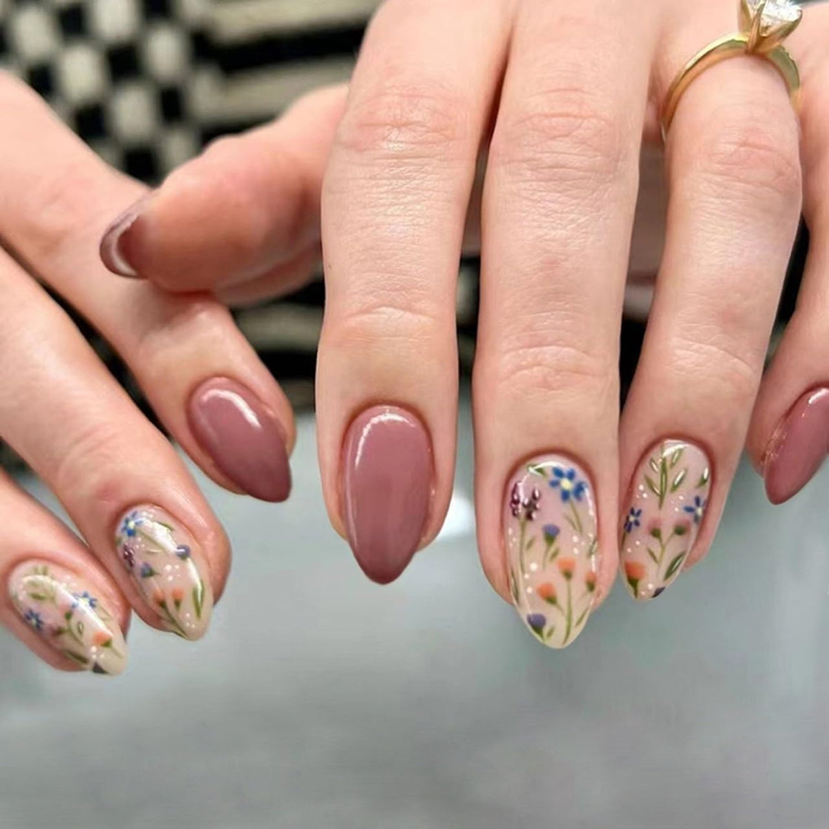 6 Packs (144 Pcs) Almond, Flower & Leaf Press on Nails - Short, Medium Sizes - 6 Styles - Fake Nails Kit for Women