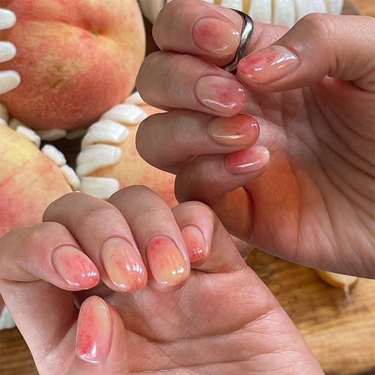 IMSOHOT Press on Nails Short Square Fake Nails Glossy Acrylic Full Cover Pink Yellow Ombre False Nails for Women Girls Summer Cute Glue on Nails 24Pcs
